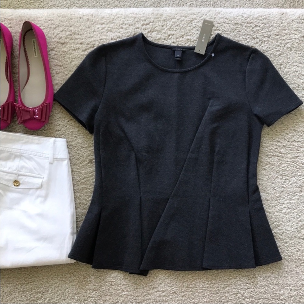J. Crew Asymmetrical Pleated Top in Heathered Charcoal